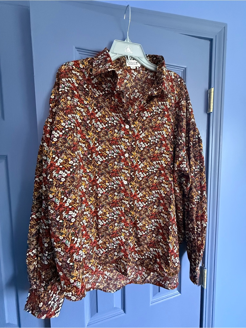 Molly Bracken Rust Multi Floral Button-Down Blouse